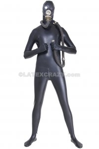Latex Catsuit mit Gasmaske als Express bestellen