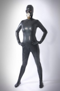 Heavy Rubber Catsuit mit Gasmaske