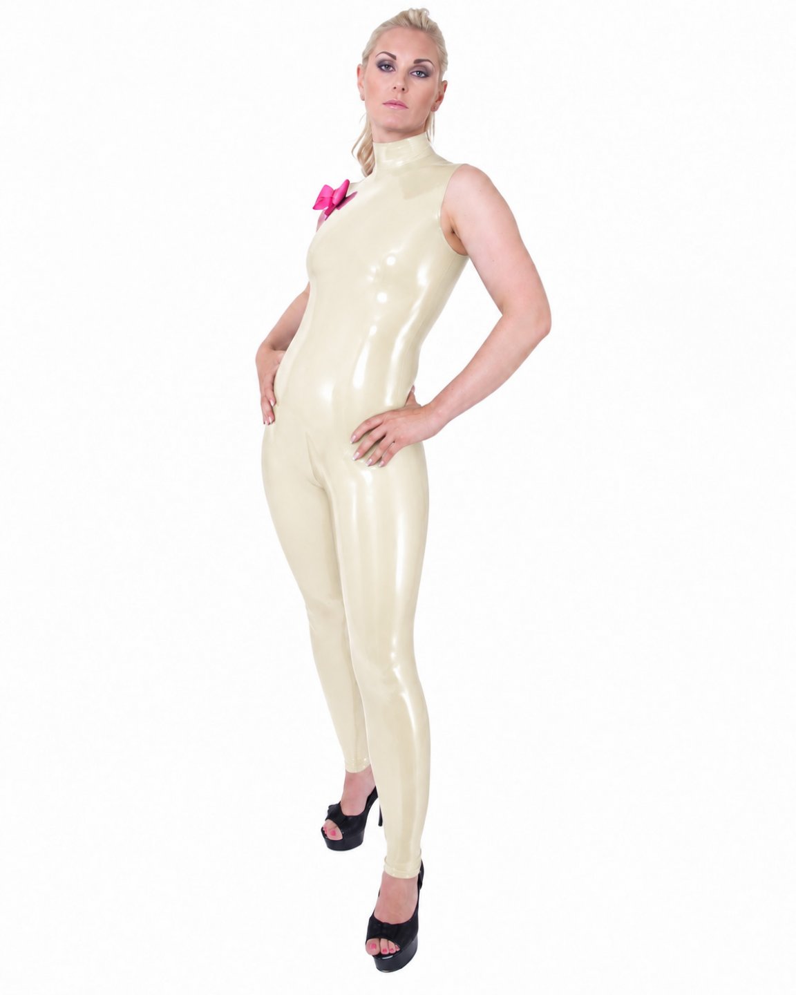 LAGER DAMEN Latex Catsuit Beauty XS - XXL auch LANG transparent natur 0,4mm 3-Wege Front-RV verdeckt