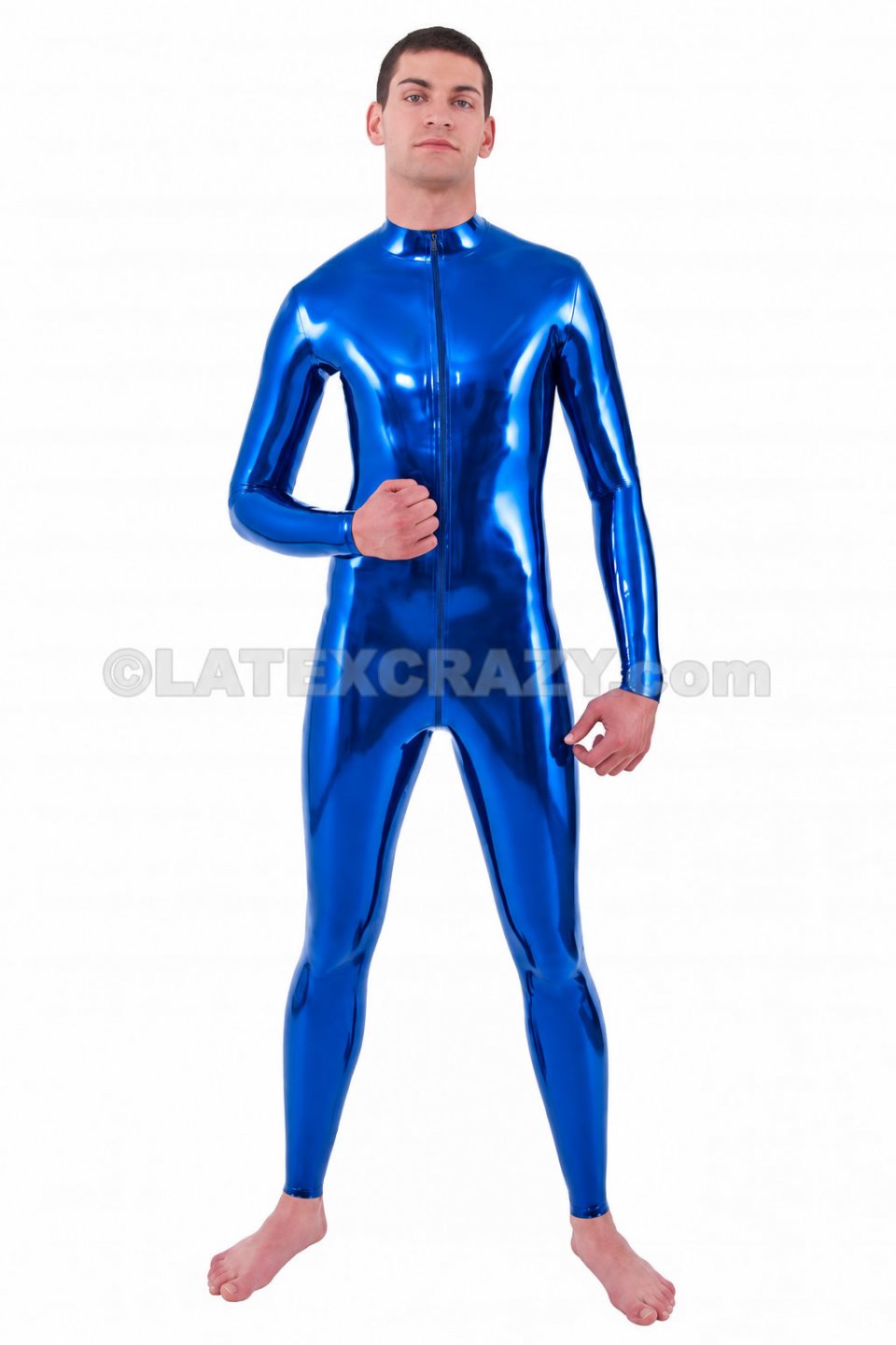 LAGER Latex Catsuit Man XS - 3XL met. blau 0,4mm Bodyschnitt Krageneinstieg verdeckter Schritt-RV