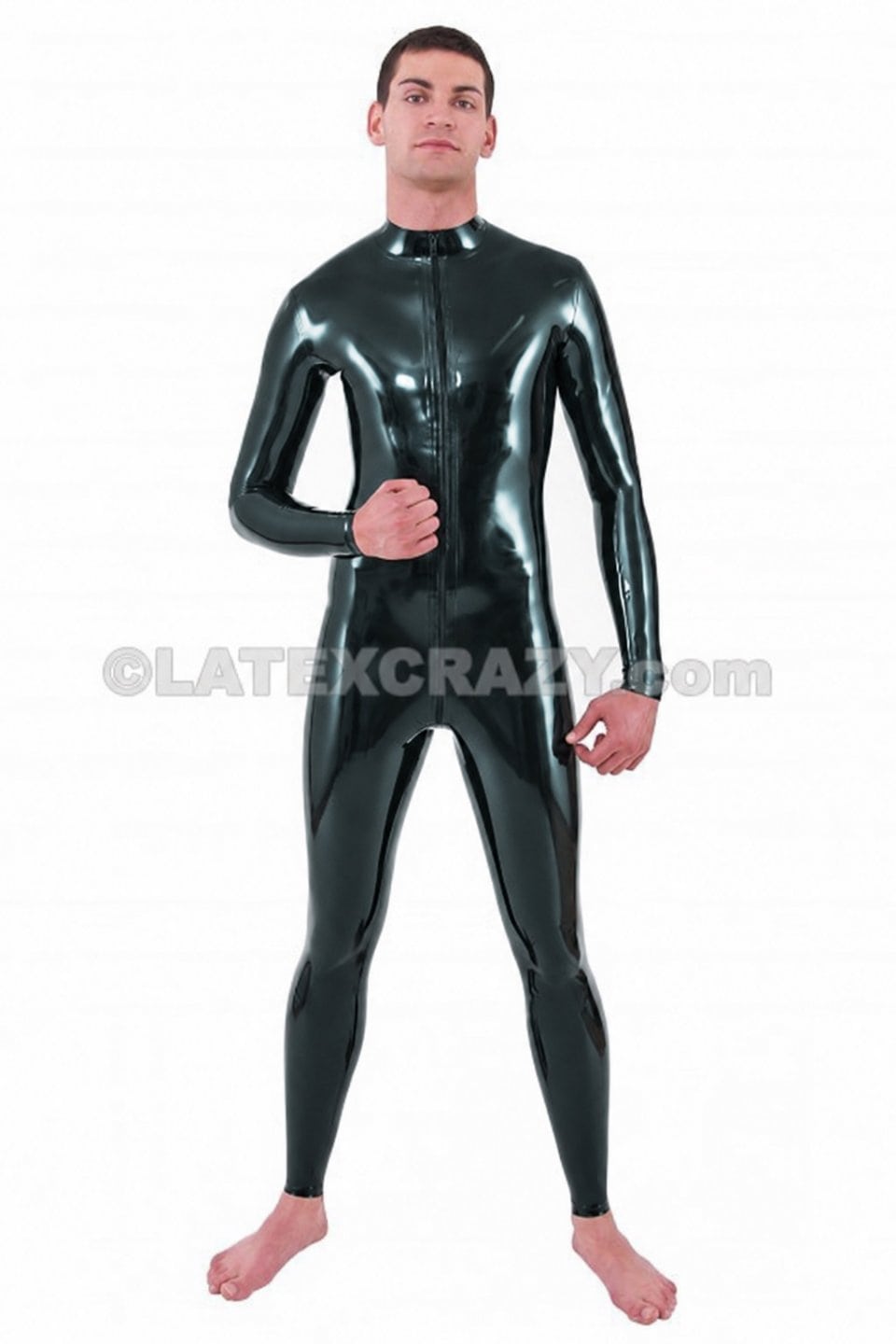 LAGER Latex Catsuit Man XS - 3XL met. schwarz 0,4mm Bodyschnitt Krageneinstieg verdeckter Schritt-RV