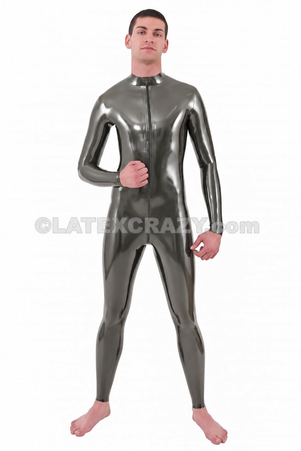 LAGER Latex Catsuit Man XS - 3XL trans black 0,4mm Bodyschnitt Krageneinstieg verdeckter Schritt-RV