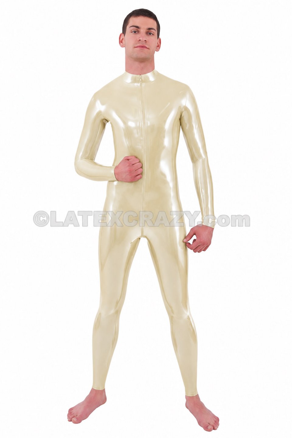 LAGER Latex Catsuit Man XS - 3XL trans natur 0,4mm Bodyschnitt Krageneinstieg verdeckter Schritt-RV