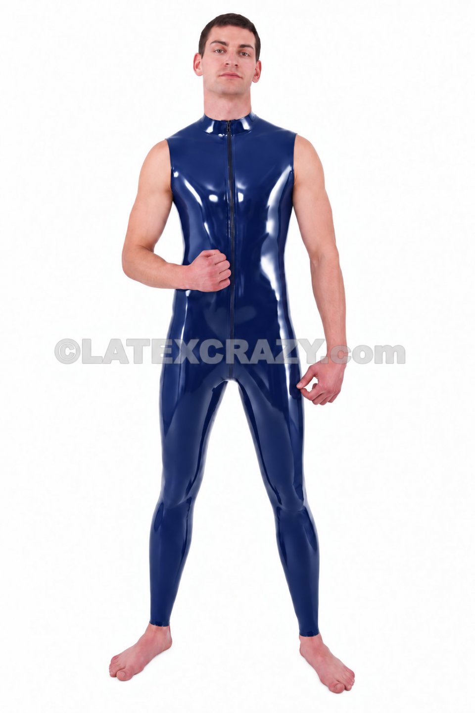 LAGER Latex Catsuit Man XS - XXL auch LANG nightshade blue 0,4mm 3-Wege Front-RV verdeckt