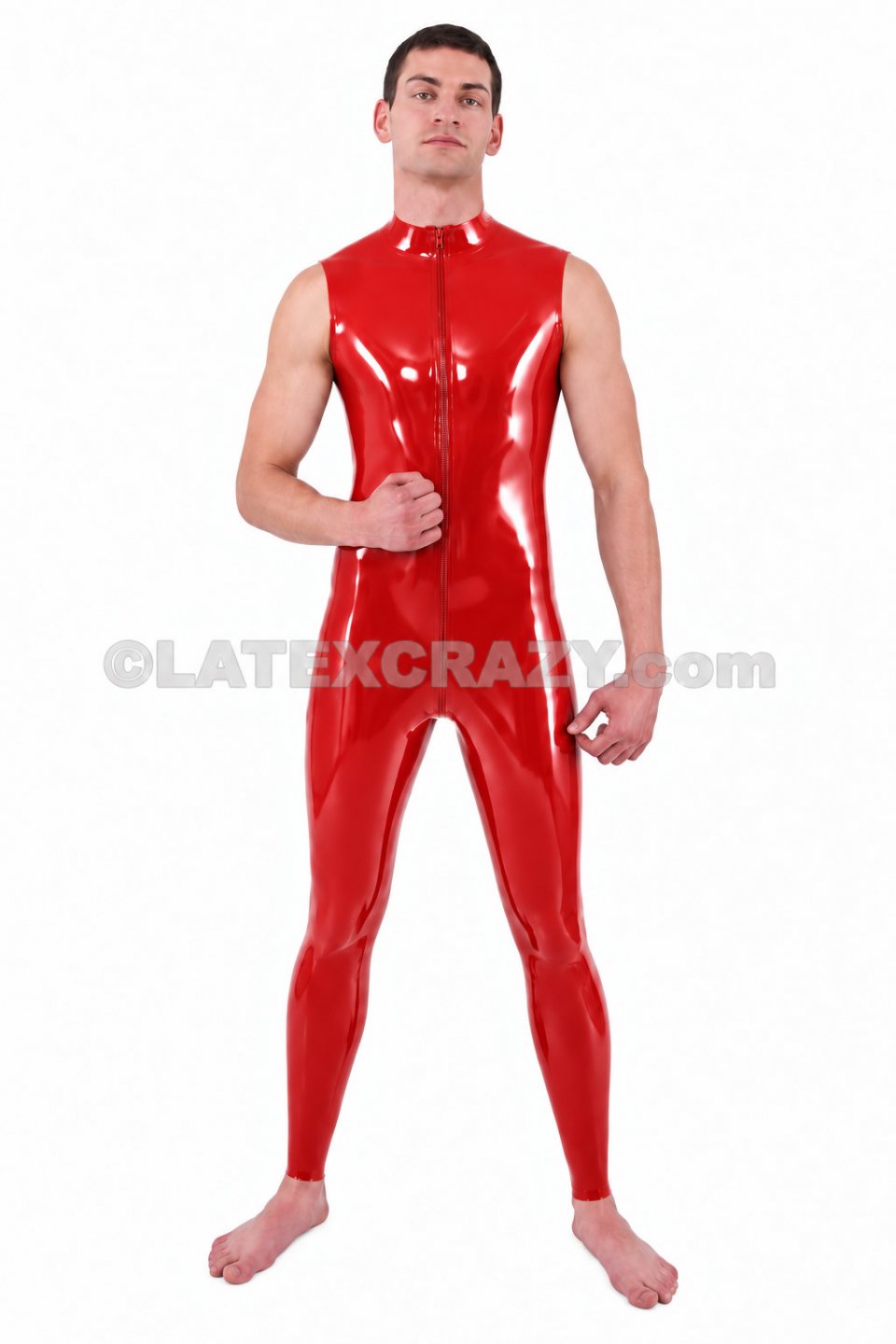 LAGER Latex Catsuit Man XS - XXL auch LANG rot 0,4mm 3-Wege R�cken-RV verdeckt