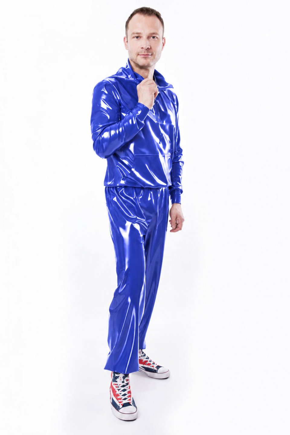 LAGER Set Latex Sweatshirt und Jogginghose XS - 3XL royal blau 0,4mm Gr��enmischung m�glich