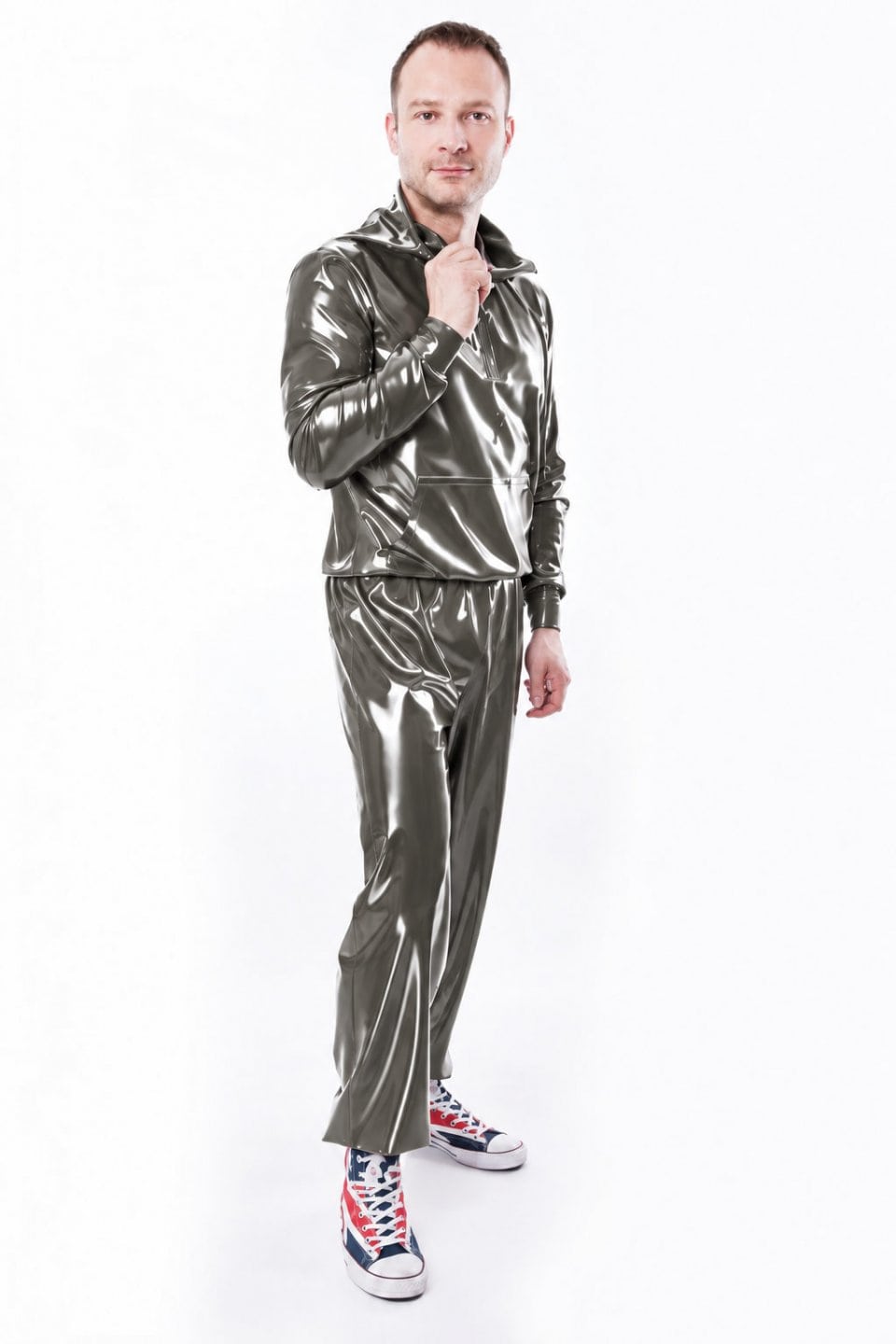 LAGER Set Latex Sweatshirt und Jogginghose XS - 3XL trans smoky black 0,4mm Gr��enmischung m�glich
