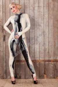 Latex Catsuit aus Effektlatex in schwarz und wei�