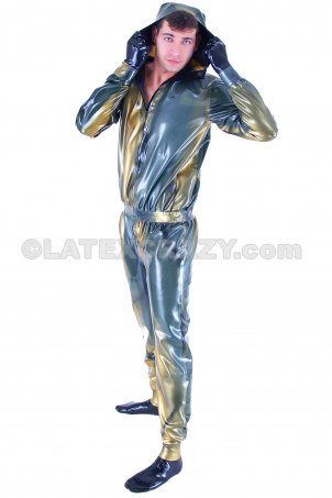 Latex Catsuit Hausanzug mit Haube aus Effektlatex